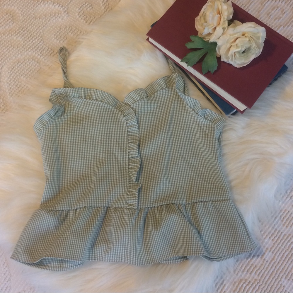 Goodnight macaroon gingham ruffle cropped tank